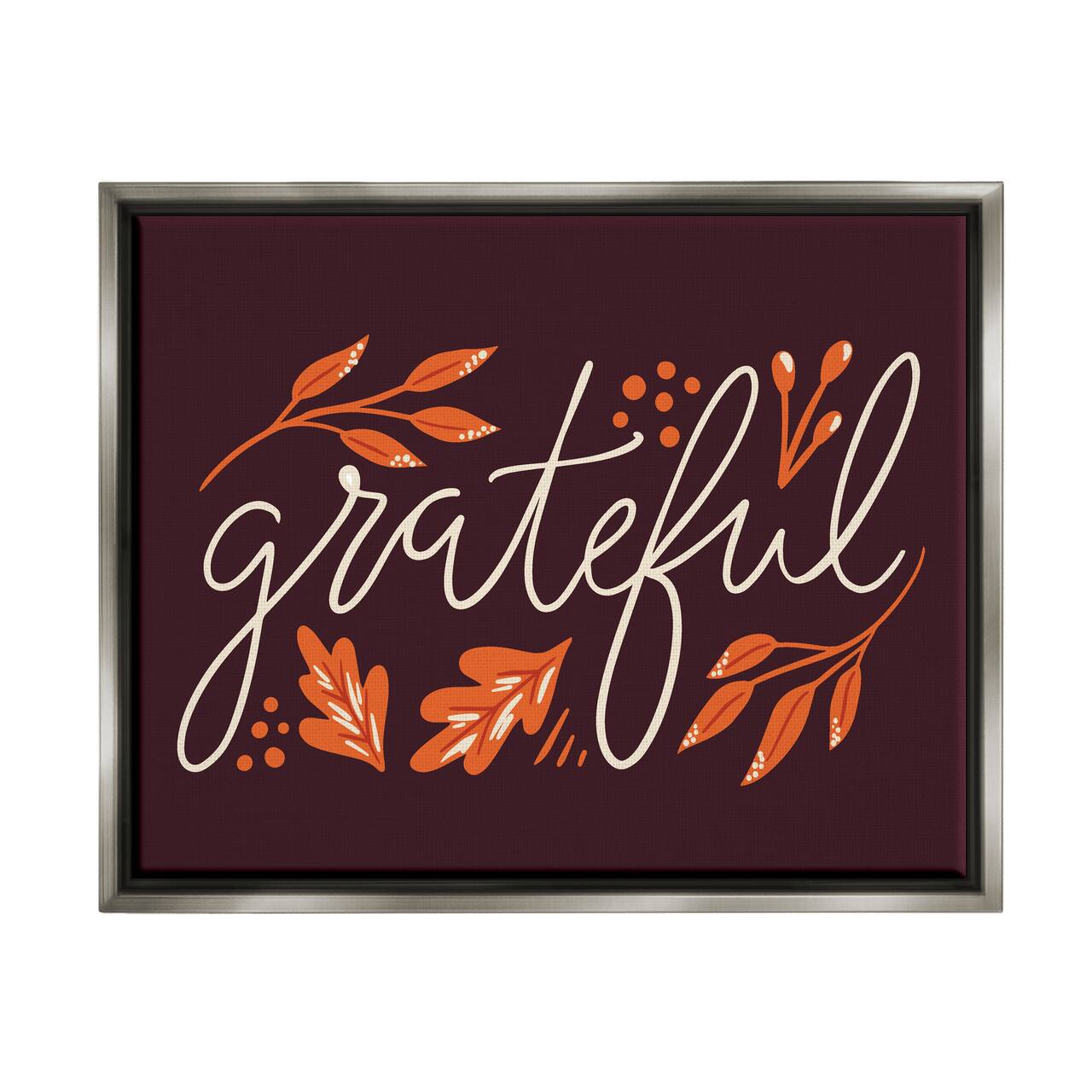 Stupell Industries Grateful Autumnal Leaves Phrase Framed Floater Canvas Wall Art